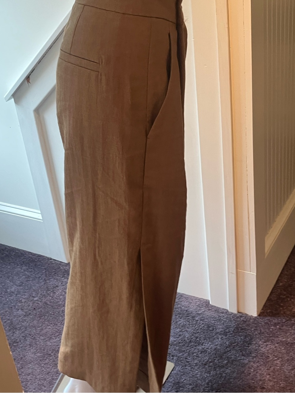 Brunello Cucinelli chestnut linen hi waisted linen wide leg pant - Picture 5 of 12